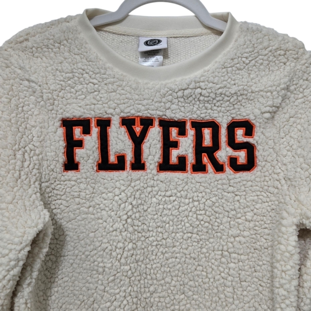 NHL Flyers Sherpa Fleece Sweater Size Medium Women's Cream Black Orange - Picture 2 of 9